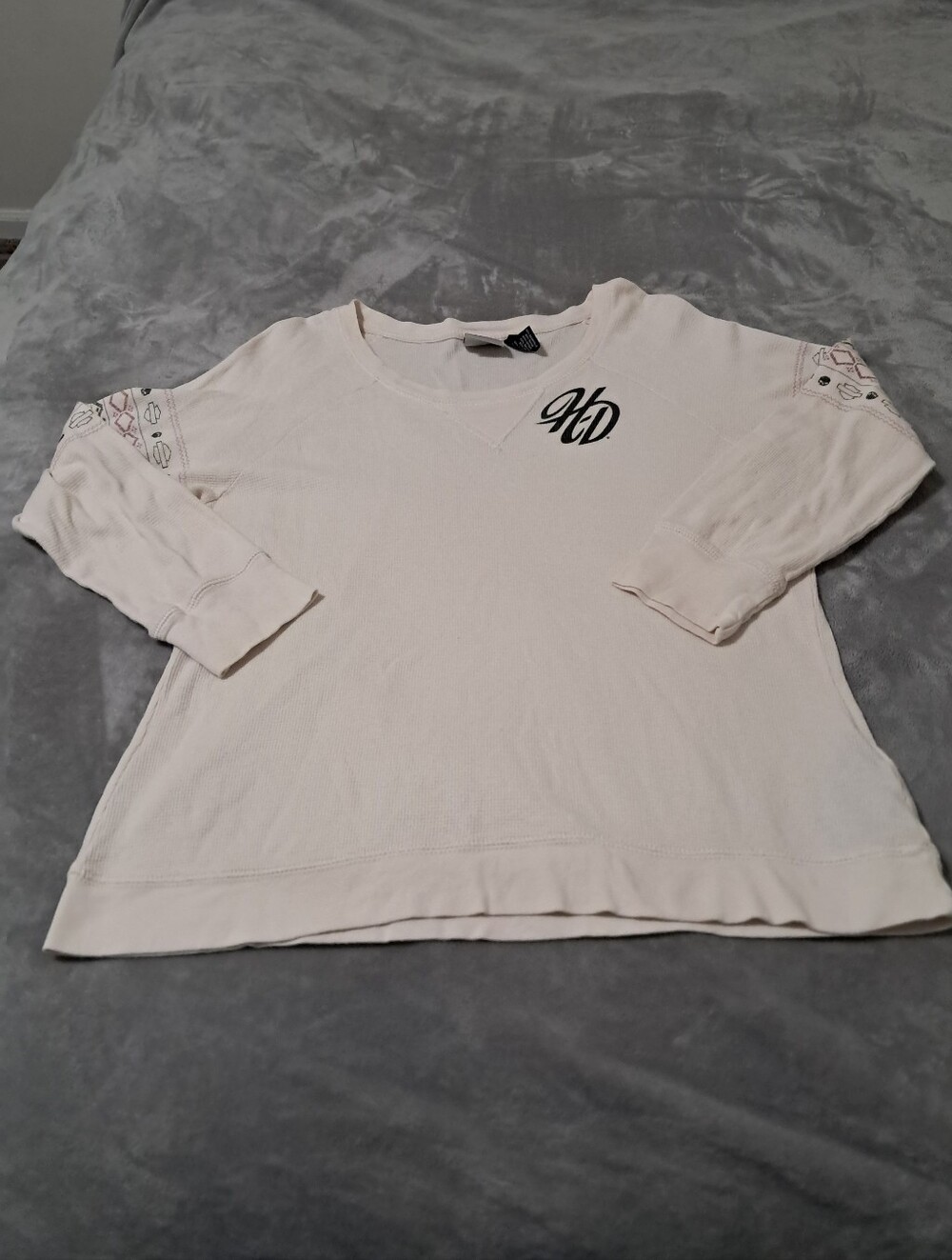 Harley Davidson Womens Skull Thermal Waffle Knit Long-Sleeve Women's Top Sz. L